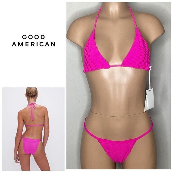 New. Good American pink embossed bikini. Small. - Picture 1 of 12